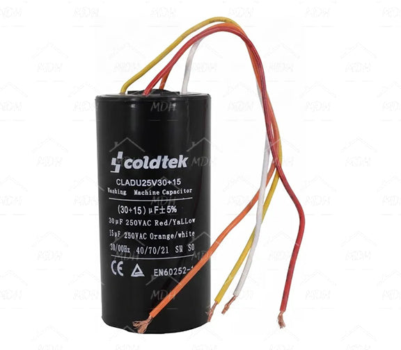 Capacitor de trabajo dual para lavadora Coldtek 30uF + 15uF