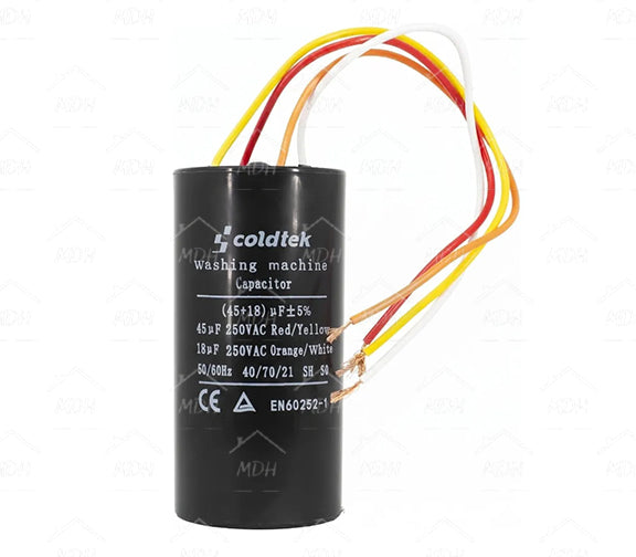 Capacitor de trabajo dual para lavadora Coldtek 45uF + 18uF