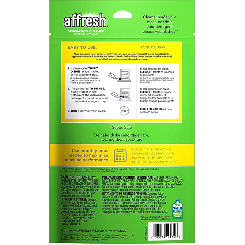 Limpiador de lavavajillas con 6 tabletas en bolsa | Affresh W10282479