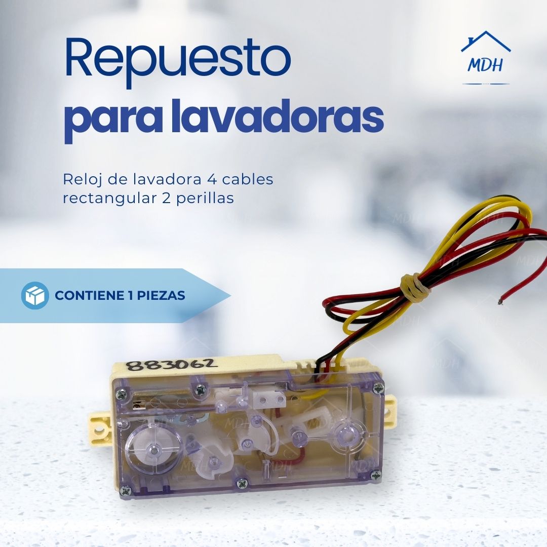 Reloj rectangular largo para 2 perillas con 4 cables de 80 cm compatible con LG