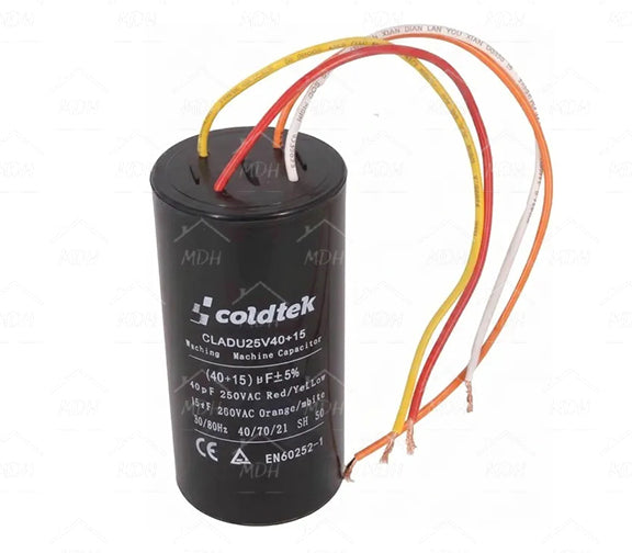 Capacitor de trabajo dual para lavadora Coldtek 40uF + 15uF