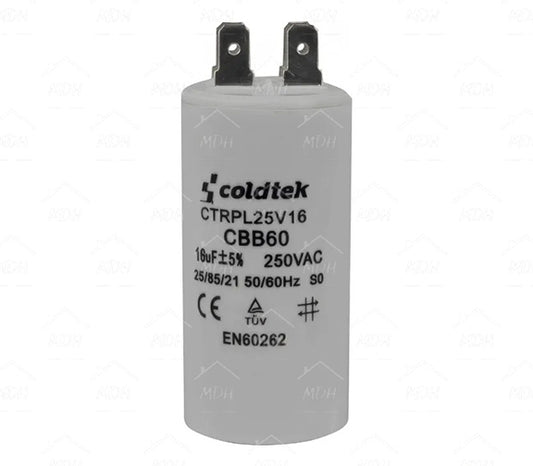 Capacitor de trabajo para bombas sumergibles para lavadora Coldtek 16uF