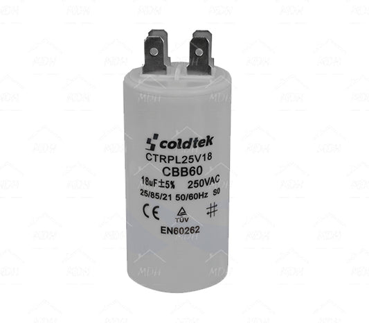 Capacitor de trabajo para bombas sumergibles para lavadora 18uF COLDTEK