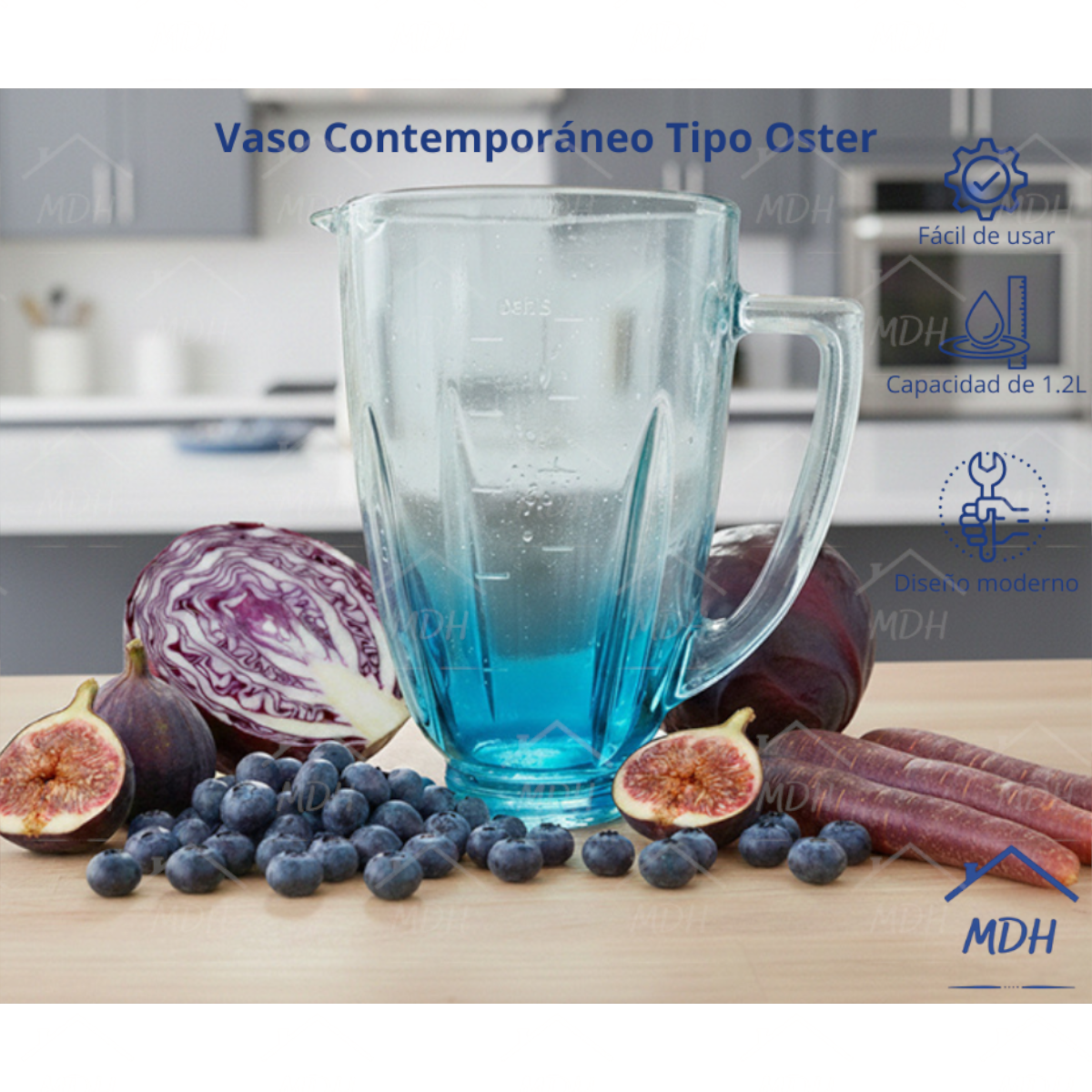 VASO TIPO OSTER CONTEMPORANEO VIDRIO ECON AZUL